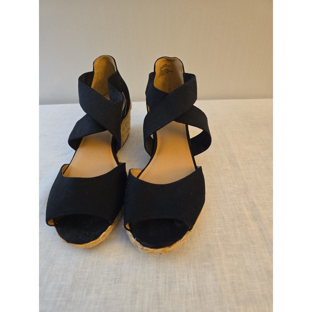 White Mountain Wedge Sandals Black Hudlin Strappy Women's Size 10
